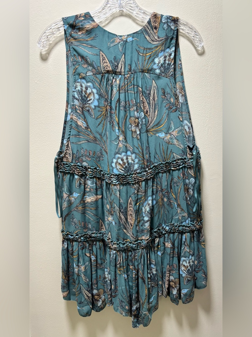 Free People Purple Haze Tunic Top Small Teal Hummingbird Tiered Fairycore Boho - Picture 3 of 8